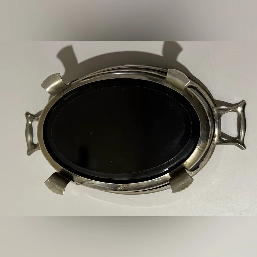 Black Serving Dish with Silver Stand.